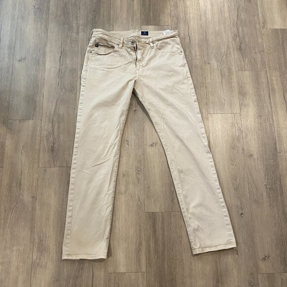 AG Adriano Goldschmied The Graduate Tailored Leg Pants Beige Khaki 34x32 Stretch - Picture 1 of 9